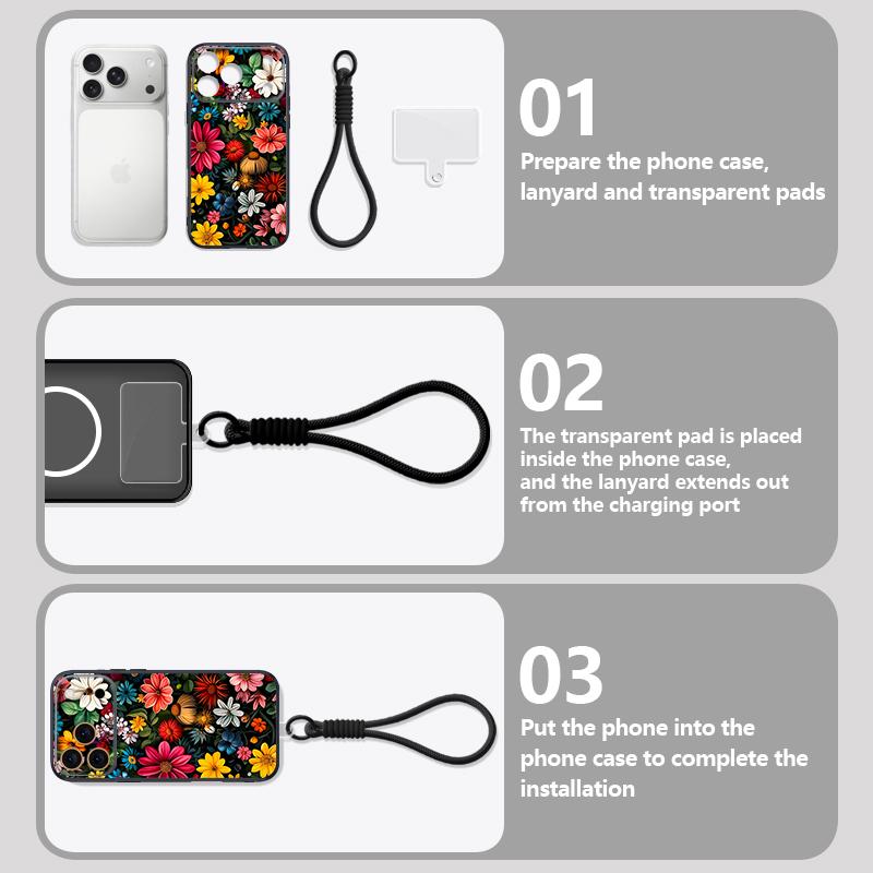 Schöne Blumen-Handgelenkschlaufe Hülle Für iPhone 17 Pro Max iPhone 16 15 14 13 Pro Max Magnetisch Für Magsafe Hybrid TPU+PC Mattes Cover