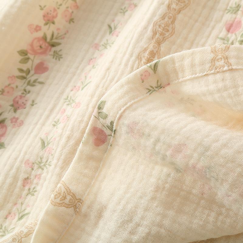 GMXIA Gentle Women's Floral Pure Cotton Yarn Loose Double-layer Gauze Home Wear Pajama Set for Autumn Long-sleeved Outdoor Wear Pajama Sets