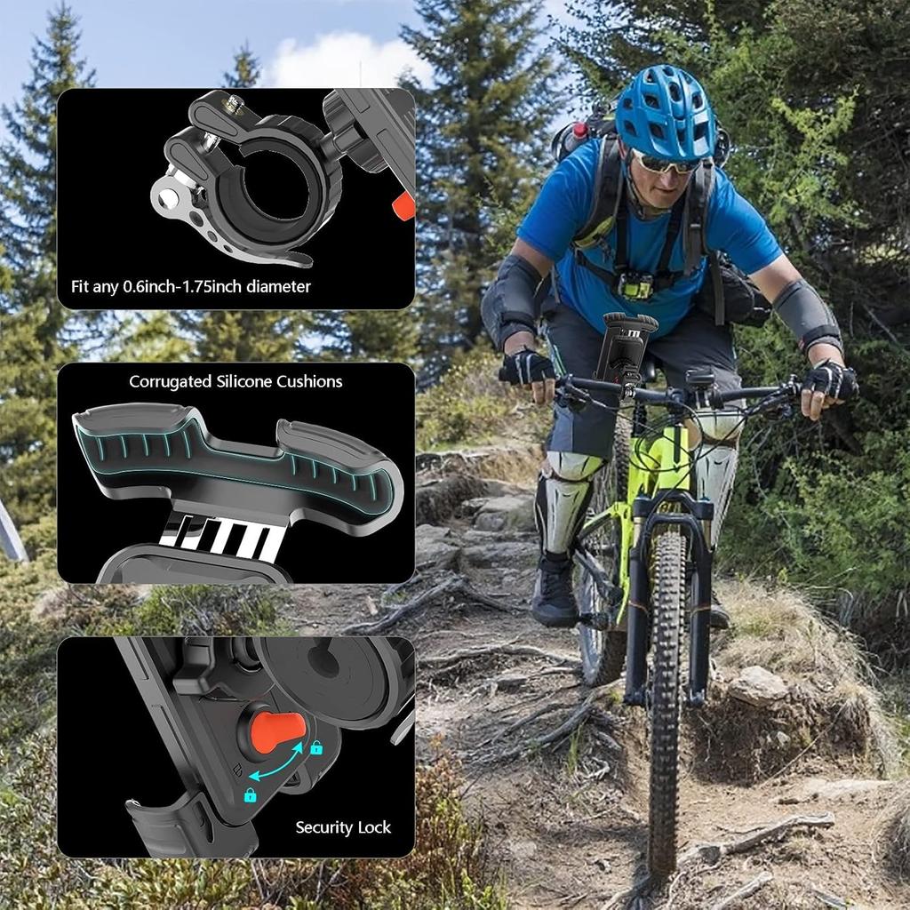 Bike Motorcycle Phone Mount,[Super Stable Metal] Bike Motorcycle Phone Holder With Security Lock, Bicycle Phone Mount With Soft Cushion & Adjustable