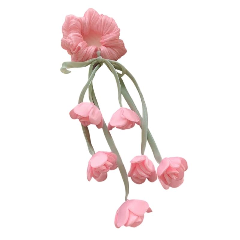 Elegant Floral Tulle Scrunchie With Fringe Detailing Headbands Rope Hair Band For Everyday Styling