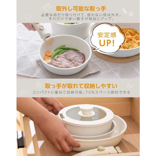 11-Piece Frying Pan Set, Induction Cooking and Gas Compatible, Includes Removable Handles, Saucepan, Egg Pan, and Lid, Easy Cooking, Lunch Box, and Li