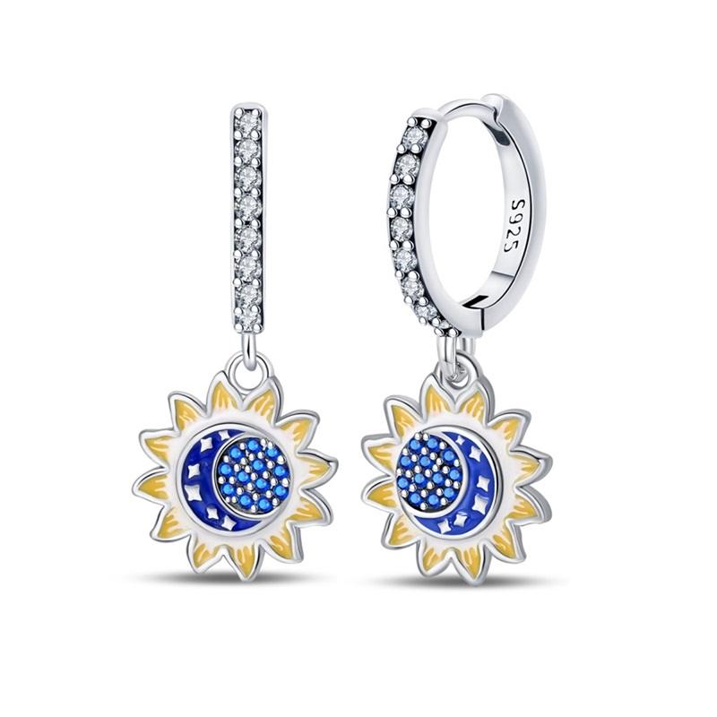 925 Silver Blue Zircon Dreamcatcher Feather Star Moon Cute Claw Hoop Earrings For Women Fine Birthday Jewelry Gifts