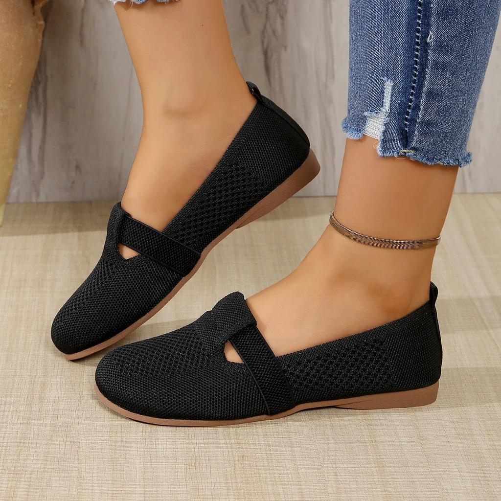 Damskie Płaskie Buty Jednokolorowe Oddychające Mokasyny Miękka Podeszwa Lekkie Wsuwane Buty do Chodzenia Damskie Niskie Dzianinowe Casualowe Buty Damskie
