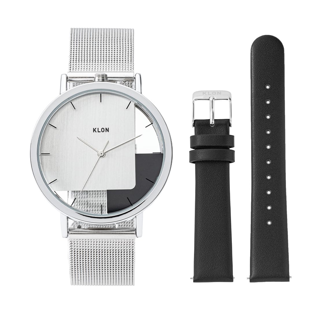 

KLON INVISIBLE OVERLAPPING TILES SILVER BLACK LEATHER STRAP SET 38mm Skeleton Replacement Strap Set - - Watch, Clear, Unisex, Men s, Women s, Simple,
