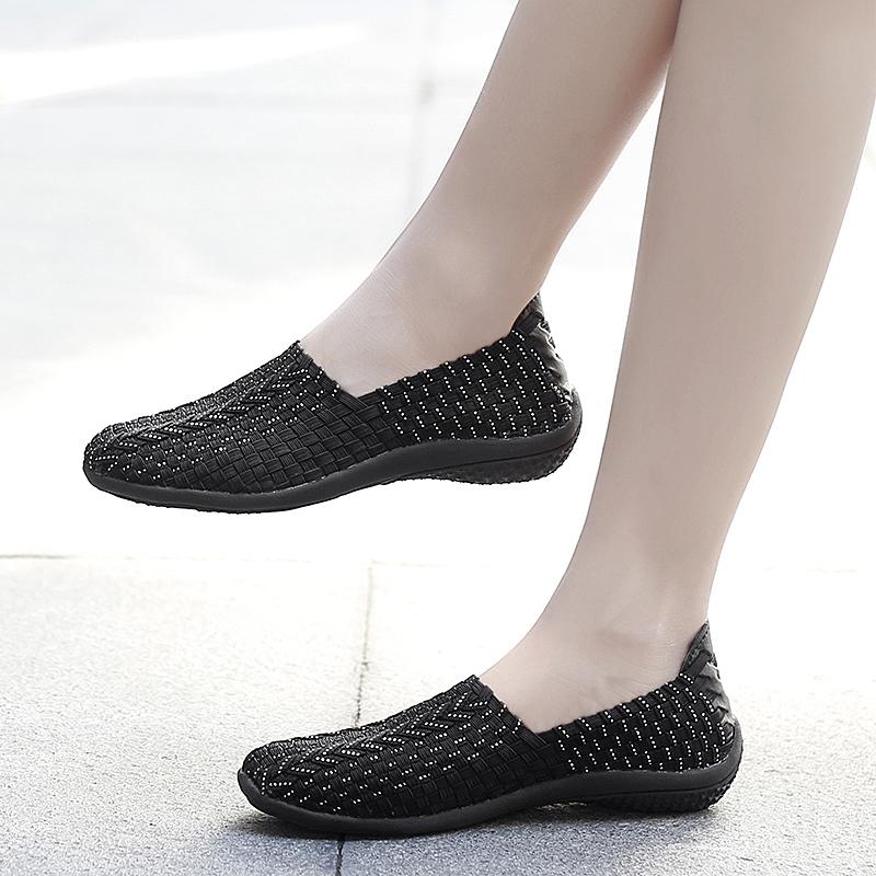 Summer Moccasin Beach Shoes Women Black Casual Weave Slip on Braided Blue Flats Sneakers Plus Size