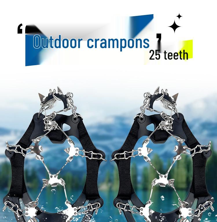 25-Tooth Ice Cleats: Outdoor Anti-Slip Shoe Covers with Spikes for Snow, Boots, Mountaineering, and Fishing