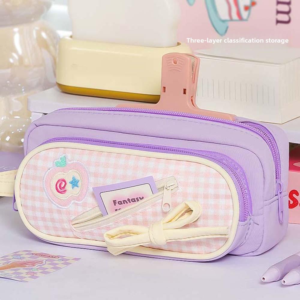 Embroidery Korean Fruit Pencil Case Handheld Pencil Pouch Ins Style Fashion Pen Bag  Student