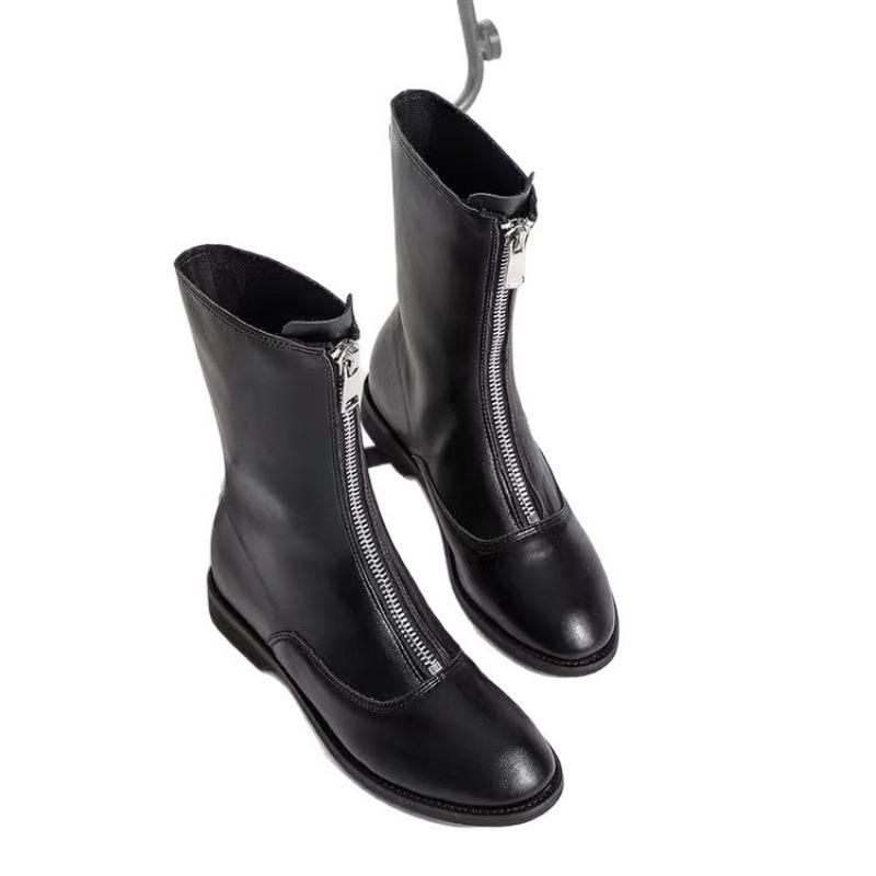 Martin boots women's boots soft leather soft sole autumn and winter new thin boots front zipper thin flat women's boots