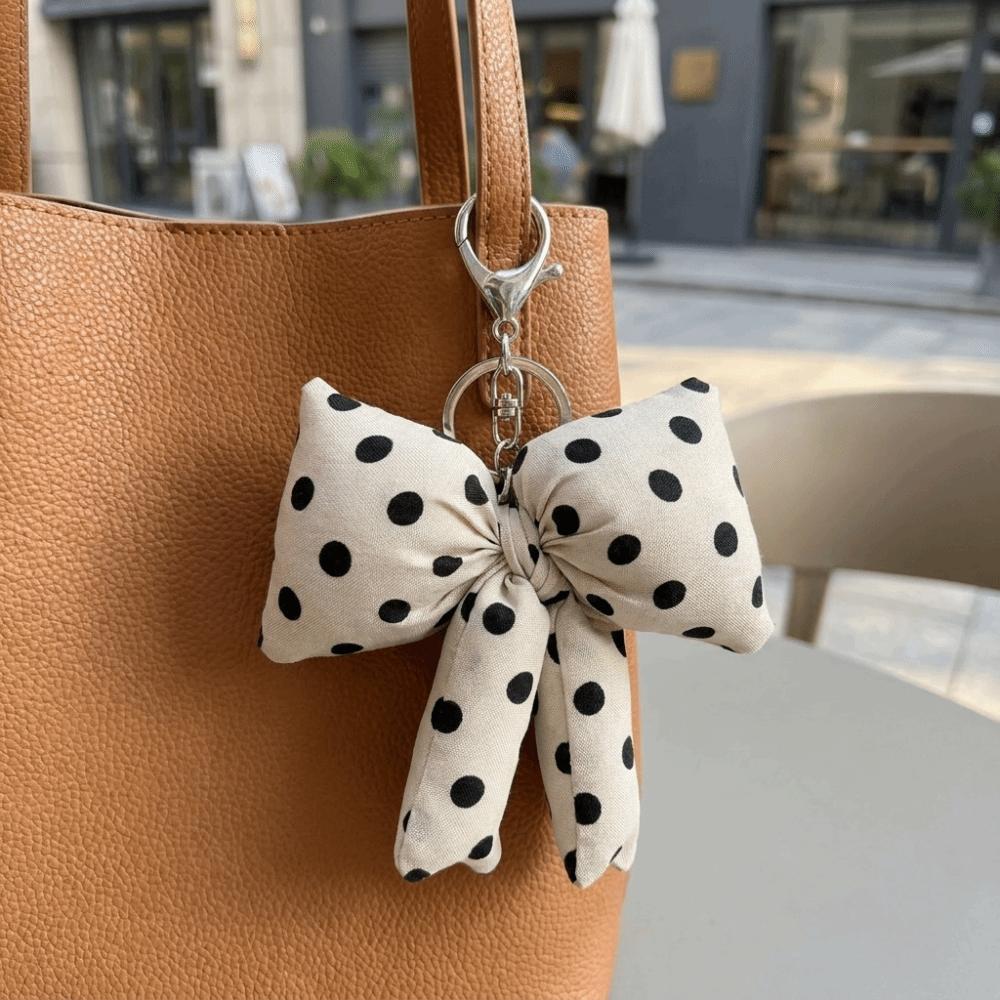Padded Fabric Bag Pendant Polyester Backpack Handbag Decor Cute Polka Dot Bow Keychain  Gift
