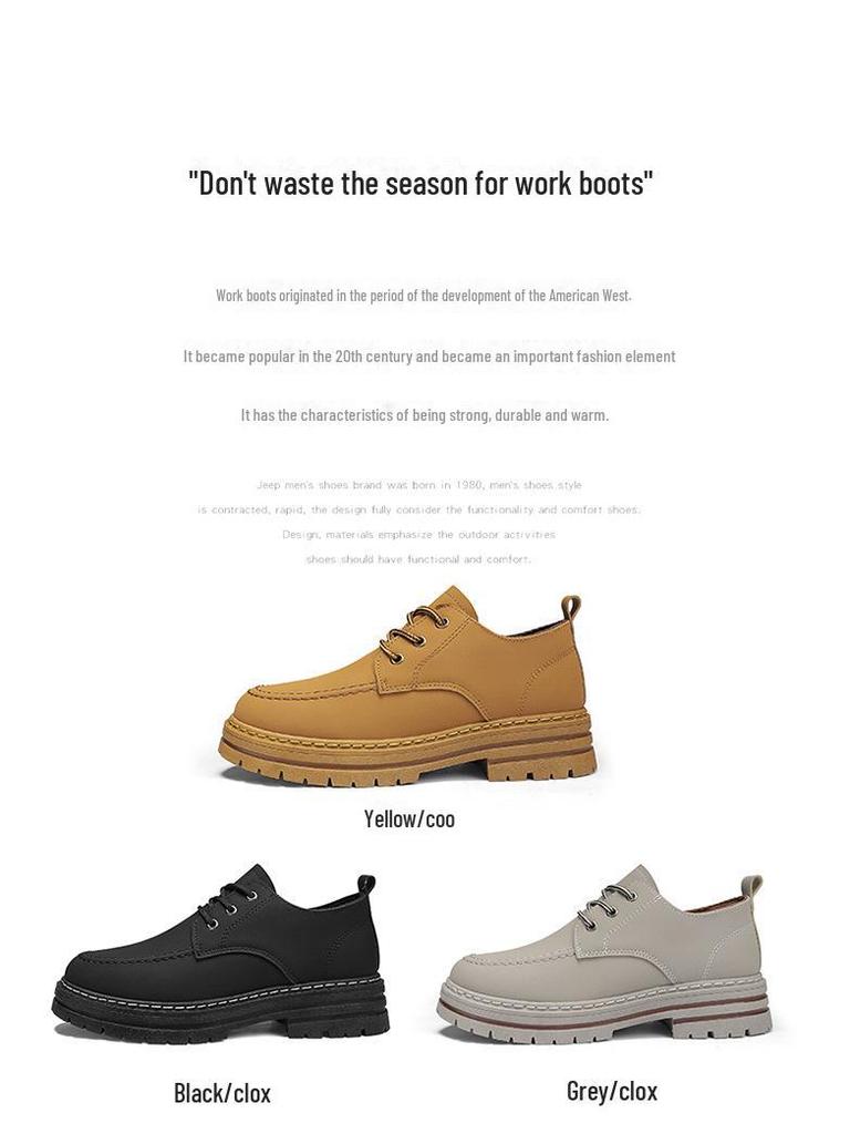 Cizme Martin galbene cu șireturi pentru bărbați Four Seasons: Pantofi de lucru casual de exterior cu talpă joasă, stilați