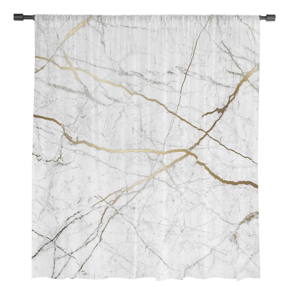 Natural Texture Marble Pattern Sheer Curtains for Living Room Decoration Window Curtain Kitchen Tulle Voile Organza Drapes