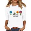 Women's Fashionable Casual Three Quarter Sleeve Printed Collar Pullover Top