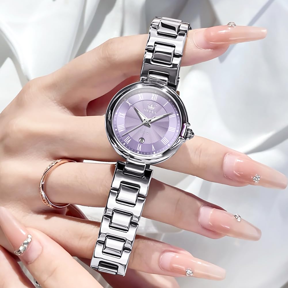 OLEVS Quartz Stainless Purple Women's Watch, Cute, Lightweight, Steel, Waterproof, Luminous, Gift,