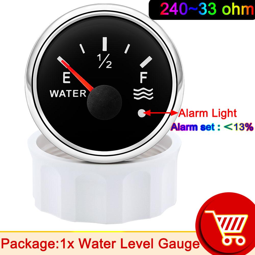 52mm Water Tank Level Indicator with Alarm Water Level Gauge with Red Backlight 0-190 Ohm 240-33ohm Boat Meter customized 240 silver black