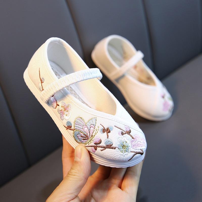 Children'S Embroidered Cotton Shoes Chinese Style Hanfu Shoes Girls White Red Old Beijing Ethnic Dance Shoes Flat Sneakers