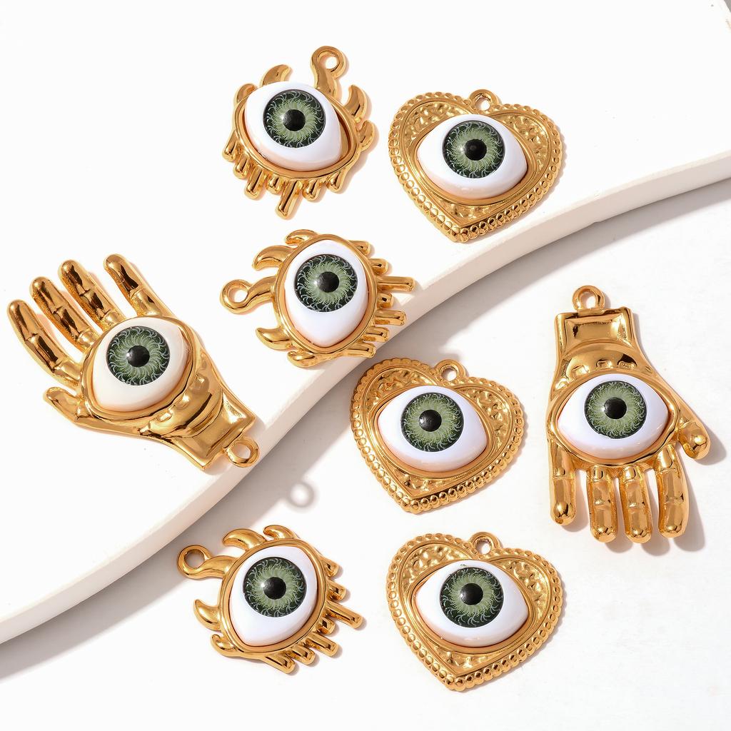 4Pcs Stainless Steel Hand Evil Eye Charms Lucky Blue Eye Charms Pendants for DIY Necklace Bracelet Jewelry Making