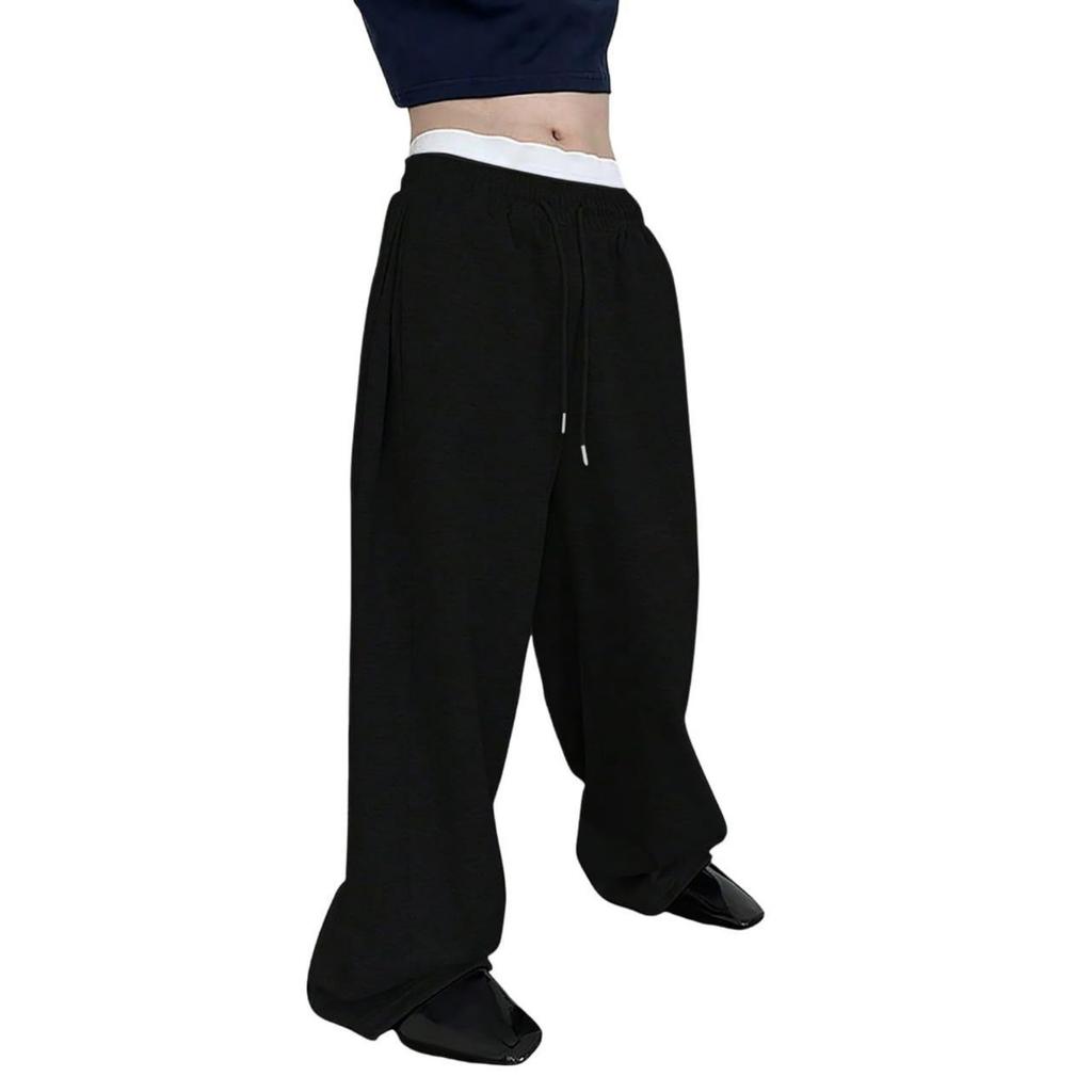 Pantalones de Chándal para Hombre Cintura Elástica Cordón Pierna Recta Bolsillo Pierna Ancha Holgados