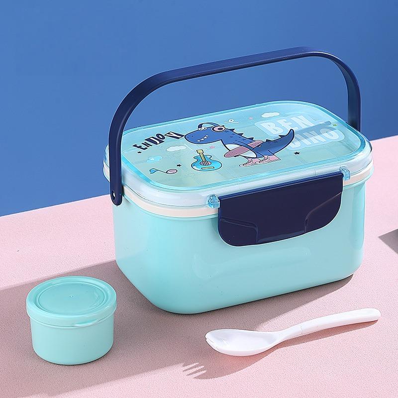 Cartoon Design Leak-proof Lunch Box Multi-compartment Bento Container with Dip Cups Spoons Ideal for Outdoor and Fruit Storage