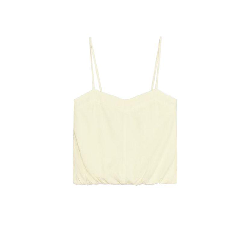 Summer New Product Women's Clothes V Neck Puffy Hem Linen Blended Balloon Style Sling Tops 8372075