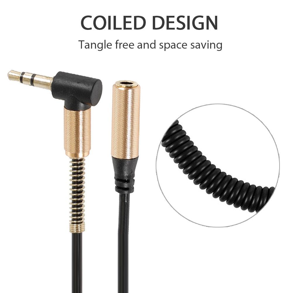 Audio Verlängerungskabel Spiralförmig Aufgerollt Aux Stereo 3,5mm Winkel Vergoldeter Klinkenstecker Stecker auf Buchse AUX Kabel
