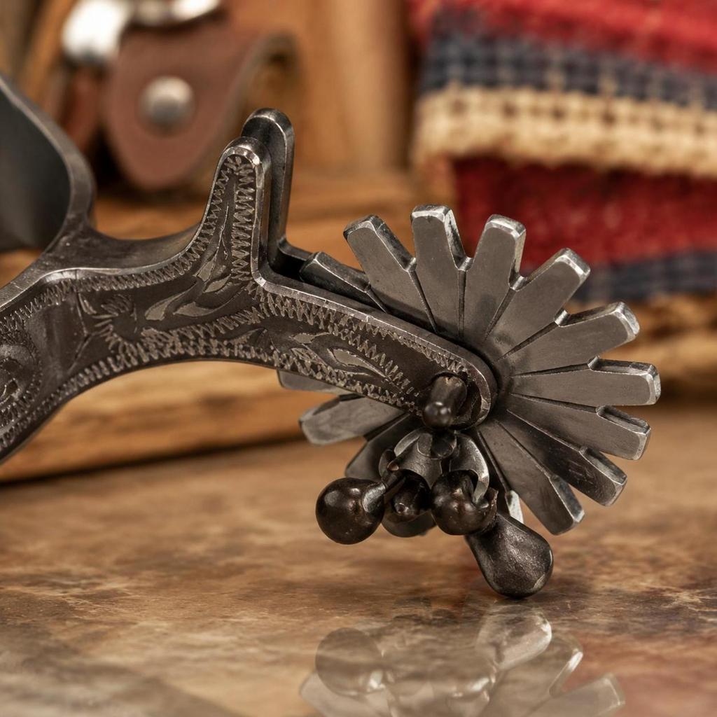 Western Horse spurs Prod Ornate Revolving Wheel Equestrian Engraved Gear