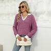 Fall Winter New Women's Colorblock Collared Long Sleeve Loose T-shirt Top Casual Daily Wear