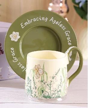 Flower Ceramic Coffee Cup and Dish Set Gift Box Water Cups Breakfast Cup Milk Mug Juice Mug Afternoon Tea Cups Coffee Mugs