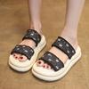Fashion Outside Flip-Flops Summer New Round Head Open Toe Sequined Cloth Platform Soft Bottom Non-Slip Beach Cool Mopping