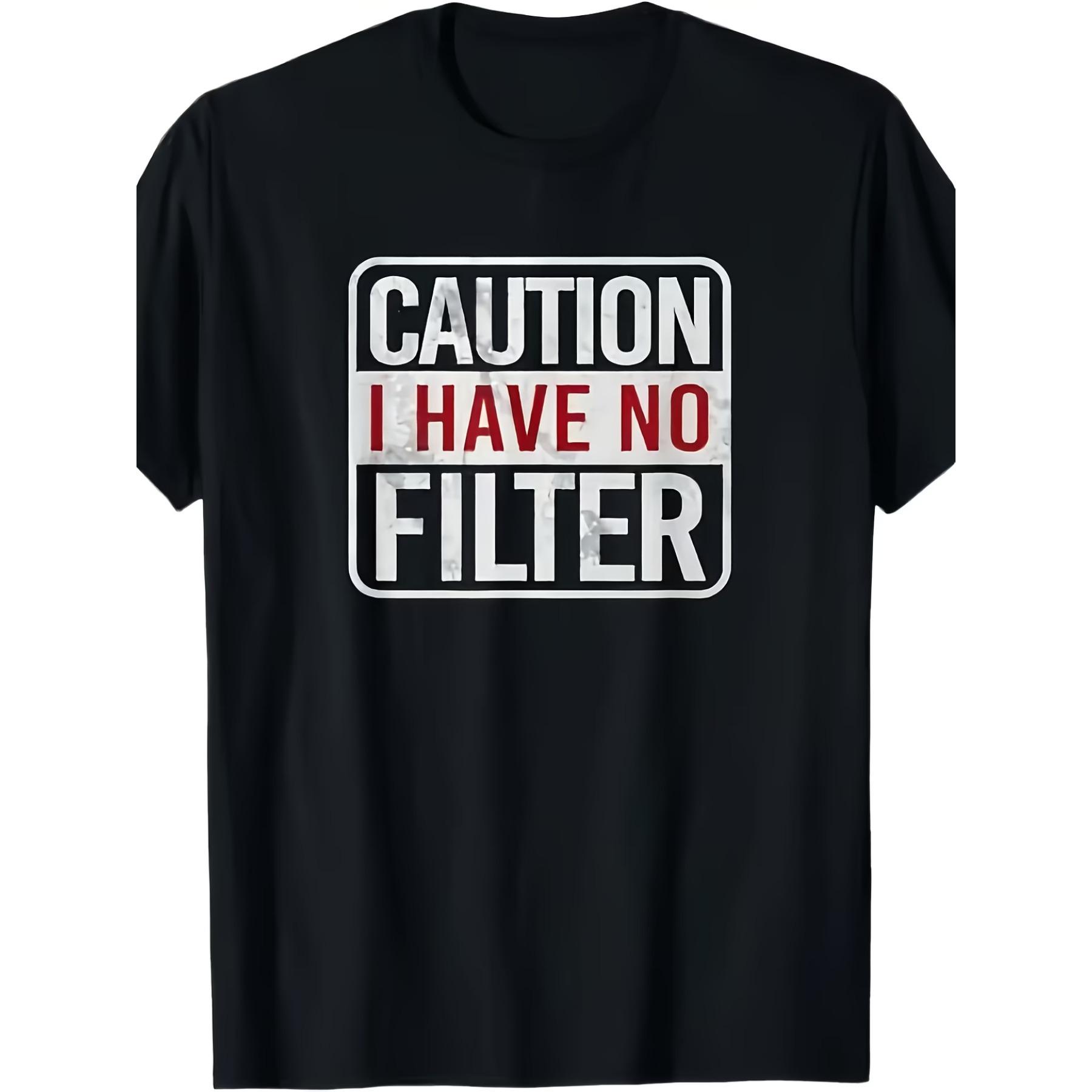 

Men s Beware I Have No Filter Funny Sarcastic T-Shirt - Red & White Text on Black, Casual Crew Neck Short Sleeve Shirt, XXL