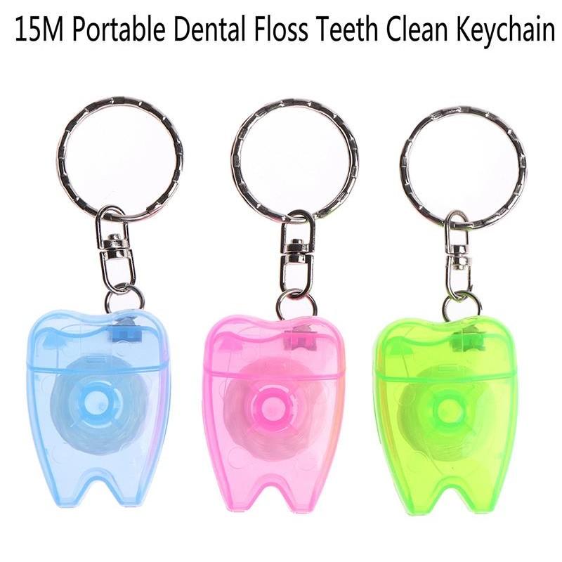1pcs 15M Dental Floss Keychain Oral Care Flosser Teeth Cleaning Pick Oral Hygiene Health Clean Wire Portable Dental Floss