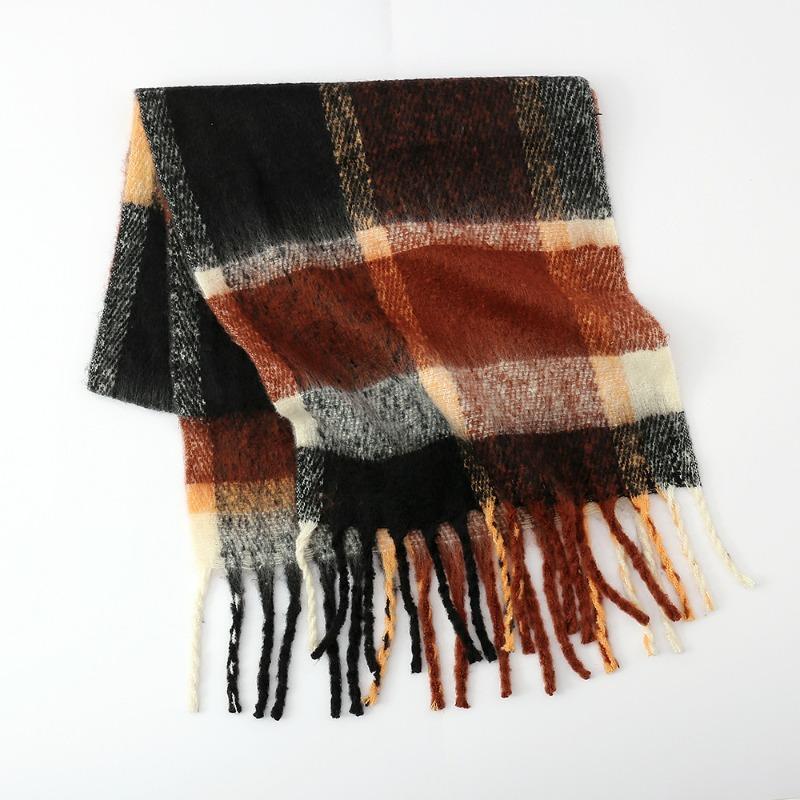 Herbst und Winter neuer Regenbogen-Plaid Imitat Kaschmir Fransen Schal Damen Mohair vergrößerter dicker Schal warmer Schal