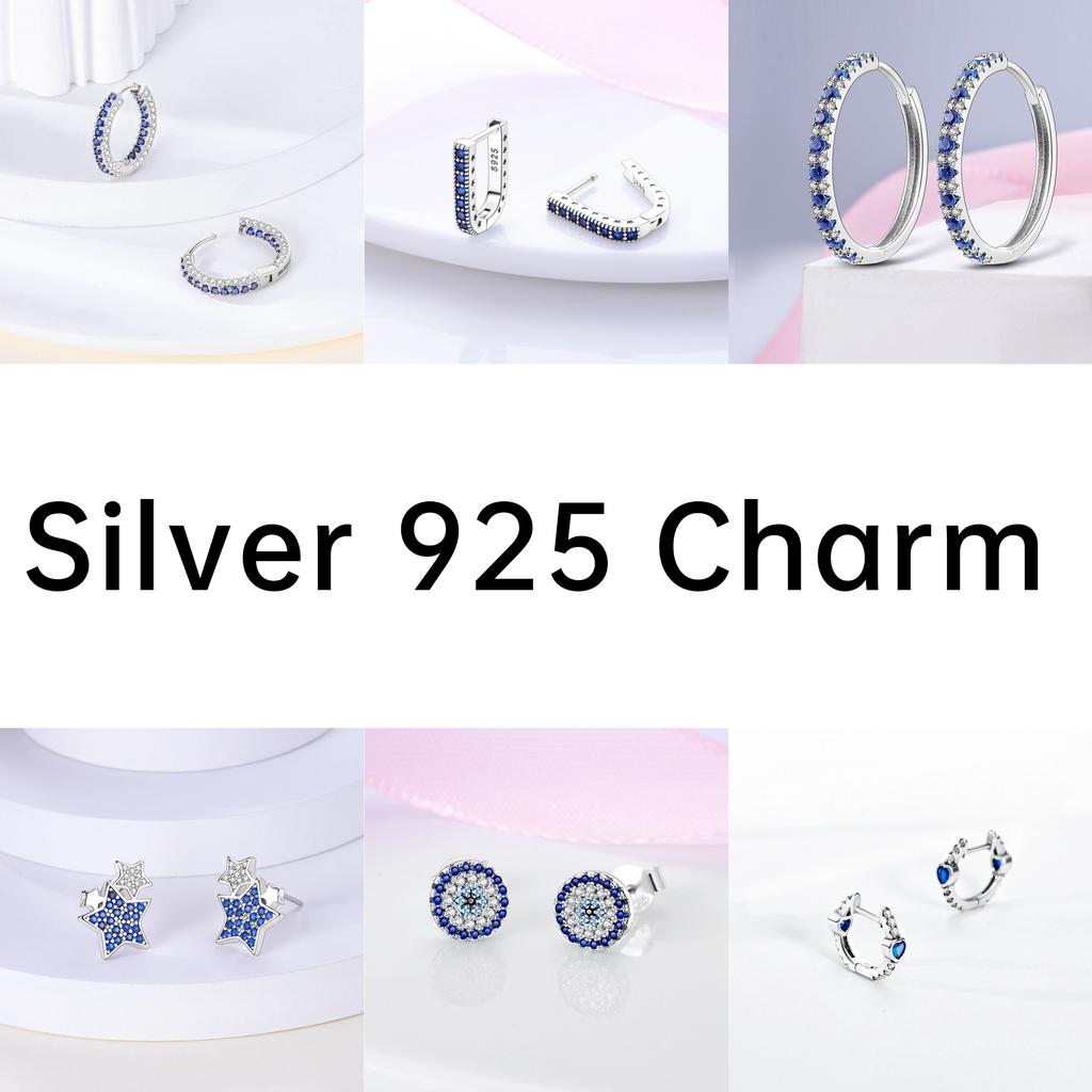 Shining Blue Zircon Owl Earrings 925 Silver Evil Eyes Earrings for Women Wedding Engagement Planet Moon Star Zirconia Jewelry