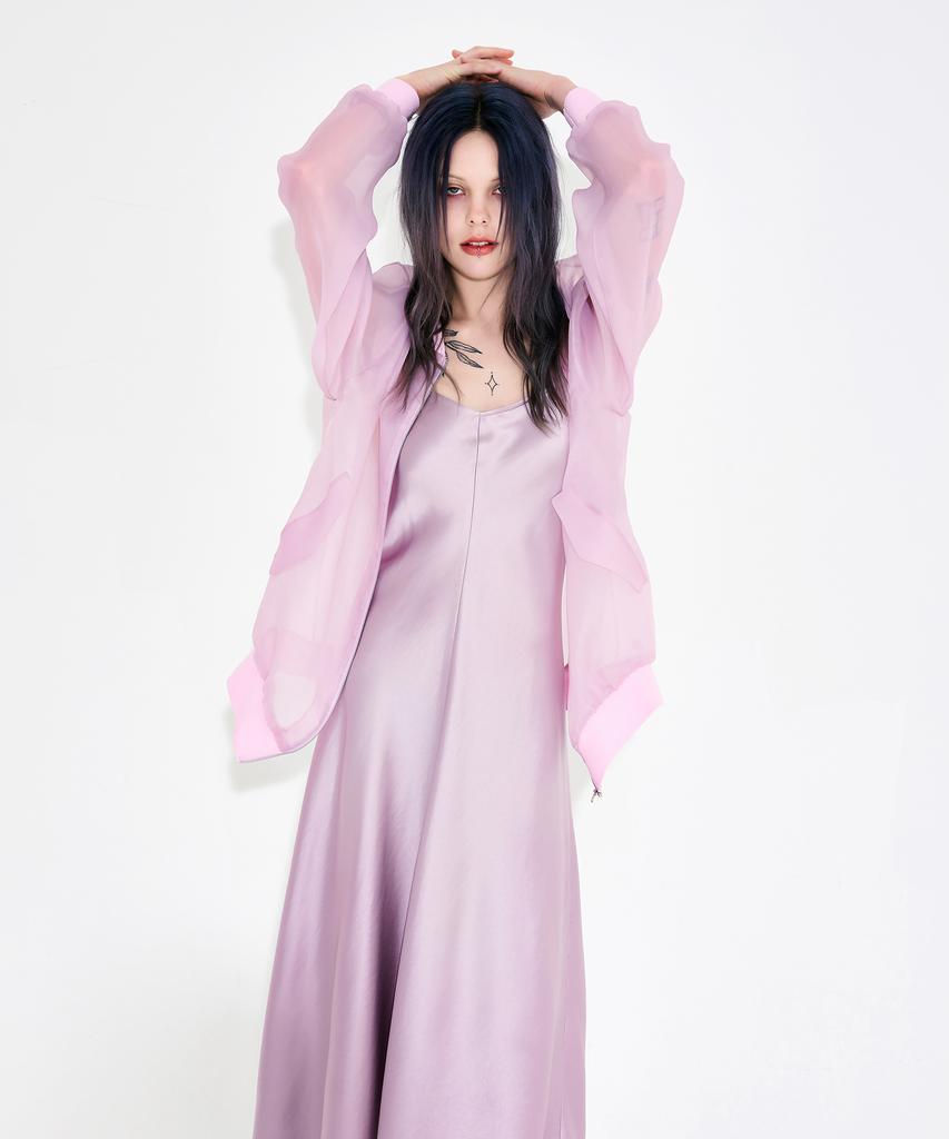 Wordog Bias Cut Acetate Drift Slit Dress Lavender