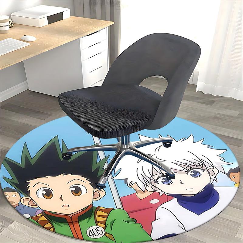 1pc Hunter X Hunter Killua & Gon Round Carpet Anime Cartoon Design Office Chair Mat, NonSlip Rug for Home Decor, Living Room, Bedroom