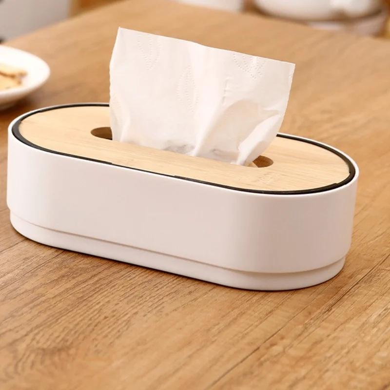 Tissue Box with Bamboo Cover Napkin Holder Home Storage Boxes Dispenser Case Office Organizer for Toilet Bathroom Bedroom Supply