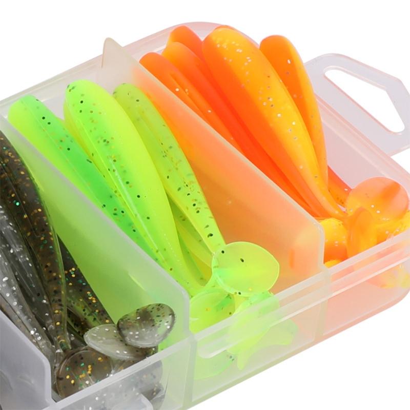 Packung mit 50 weichen Angelködern, weiche Swimbaits mit T-Schwanz, Plastik-Angelköder für Salzwasser- & Süßwasserfischerei
