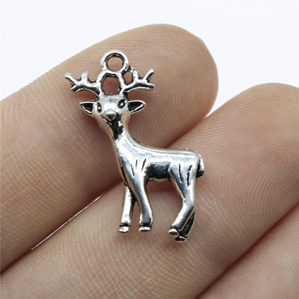 10pcs  Charms Christmas Deer Sika Antique Bronze Silver Color Pendants Making DIY Handmade Tibetan Silver Color Jewelry