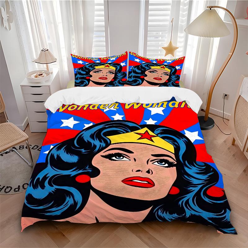 

3pcs Wonder Woman Bedding Set, Soft Polyester Duvet Cover and Pillowcases Machine Washable Seasons all suitable & Guest Room Decor260 135x200cm