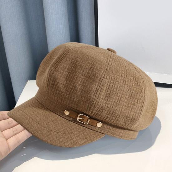 Womrn Herbst Winter Hut Maler Hut Kurze Krempe Schnalle Dekor Dome Top Retro Künstlerische Dekorative Dame Kappe