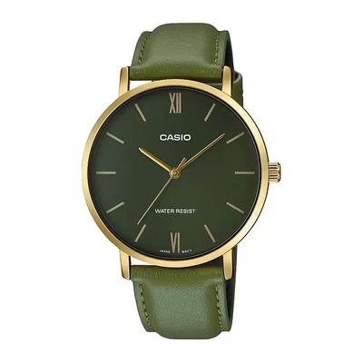 Herrenuhr mit grünem Lederarmband, grüne Leder-Herrenuhr, Casio
