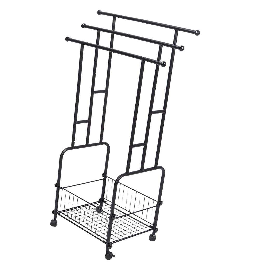 Stehender Handtuchständer Eisen 42,5 Zoll 3 Ebenen Deckenhalter Trocknungs-Ausstellungsständer mit Aufbewahrungskorb 4 Räder für Badezimmer