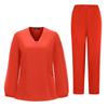 Women's Quick Drying Fabric Solid Color V-neck Pocket Long Sleeve Pants Set Workwear