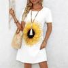 Women's Fashion Graceful Beautiful  Flowers  Print Summer Spring Short Sleeve O-Neck Casual Dresses