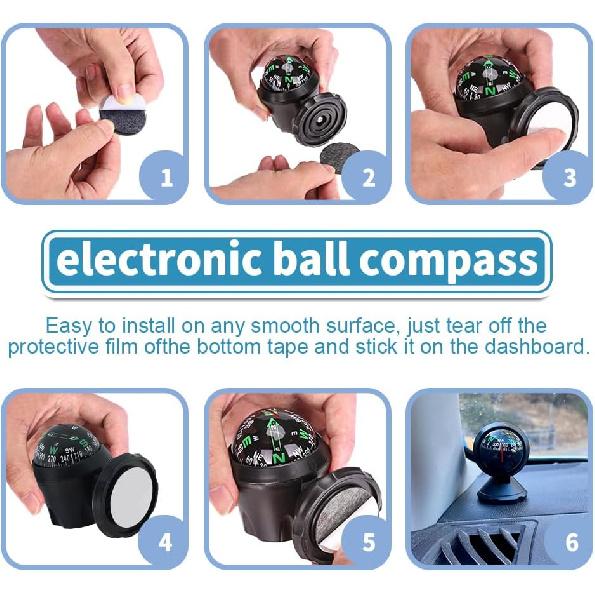 Car Compass, Vehicle Compass, Dash Mount Adjustable Compass Ball with Bottom Stick, Universal Car Accessories Navigation Hiking Direction Pointing