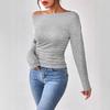 Top Europeo da Donna a Spalle Scoperte con Scollo Asimmetrico Maniche Lunghe Eleganti per Primavera Autunno