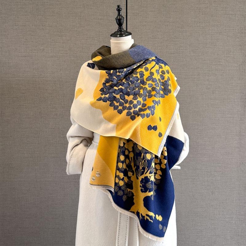 Autumn and winter retro style deciduous tree jacquard scarf women's warm imitation cashmere cold versatile scarf shawl
