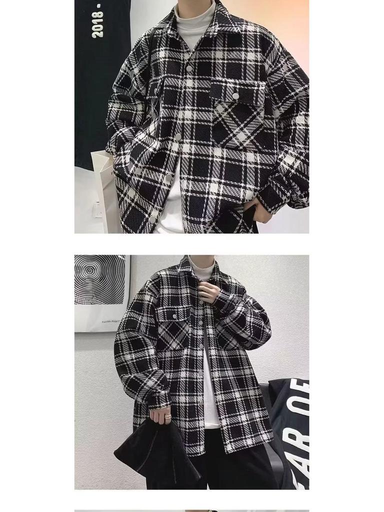 Men's 2024 Plaid Shirt Jacket – Spring & Autumn Korean Trendy Workwear Baseball Style