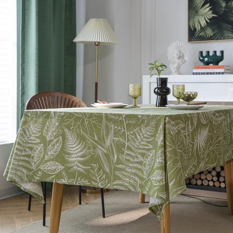 Table Cloth Green Leaf Sketching Dining Table Cloth American Fabric Art Rectangle