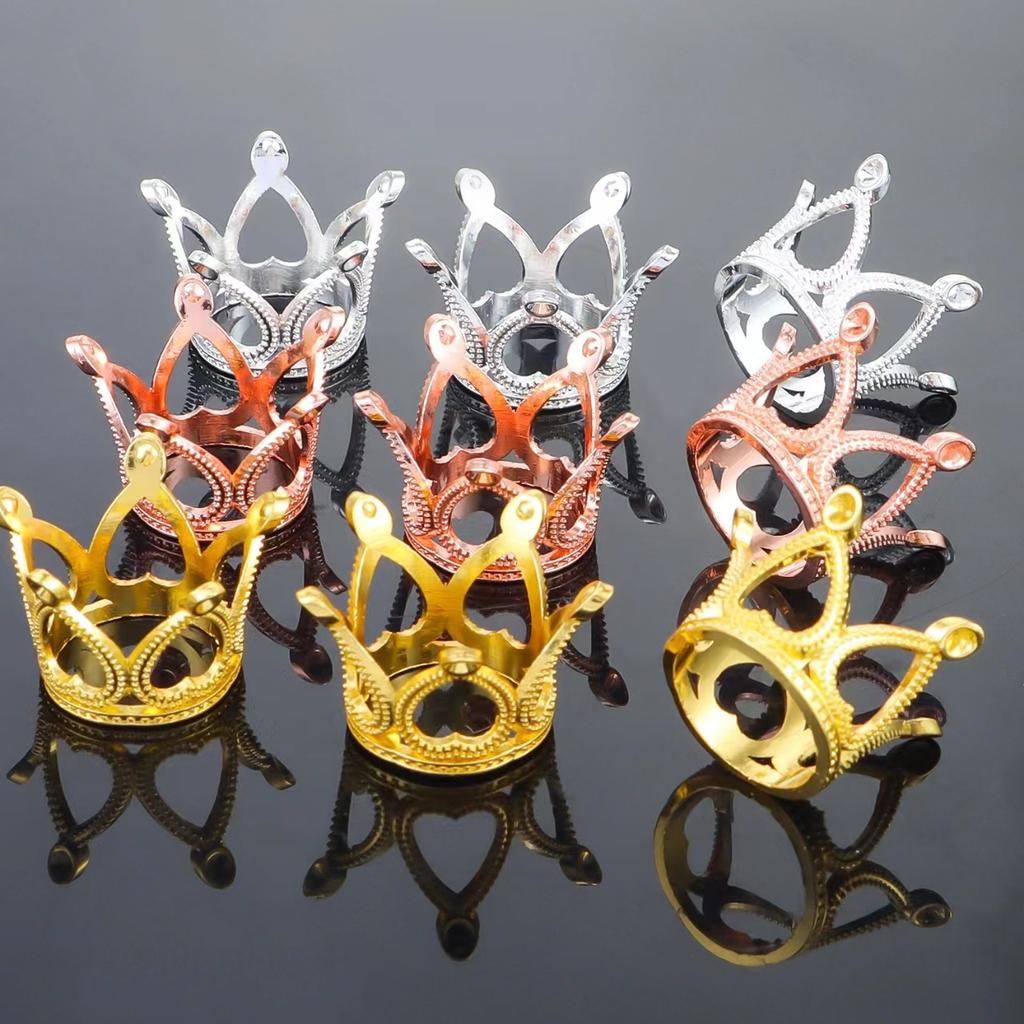 10pcs/Bag Hollow Mini Crown Gold/Silver Color Hole Beads For Rings Jewelry Making DIY Handmade Craft Accessories