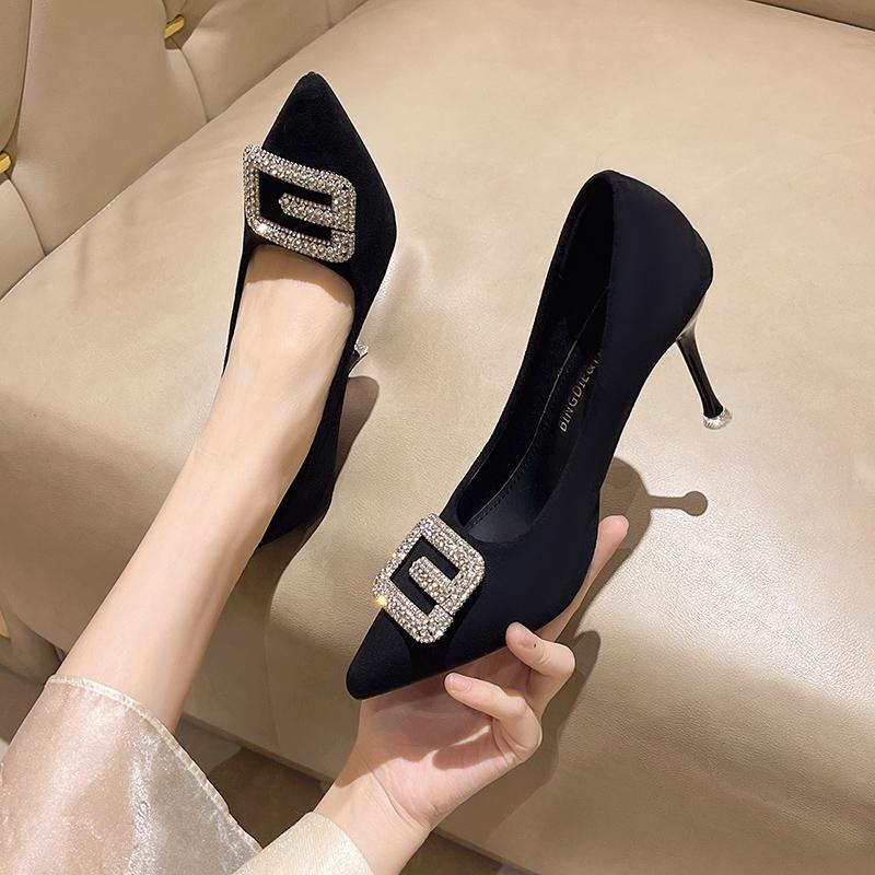 Fashion 2025 New Casual Heels Women Shoes Spring Pumps Slip On Pointed Toe Latest Shallow Mouth Sandals Ladies All-Match Shoes